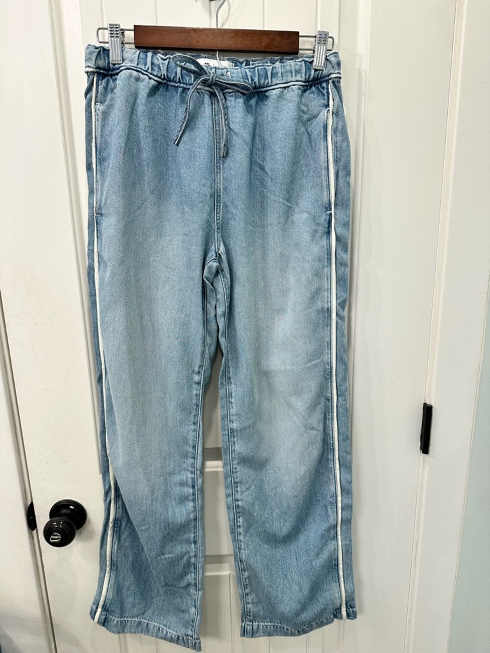 Madewell NWT Pull-On Denim Track Pants Size XXS (runs big) Side Stripe Wide Leg